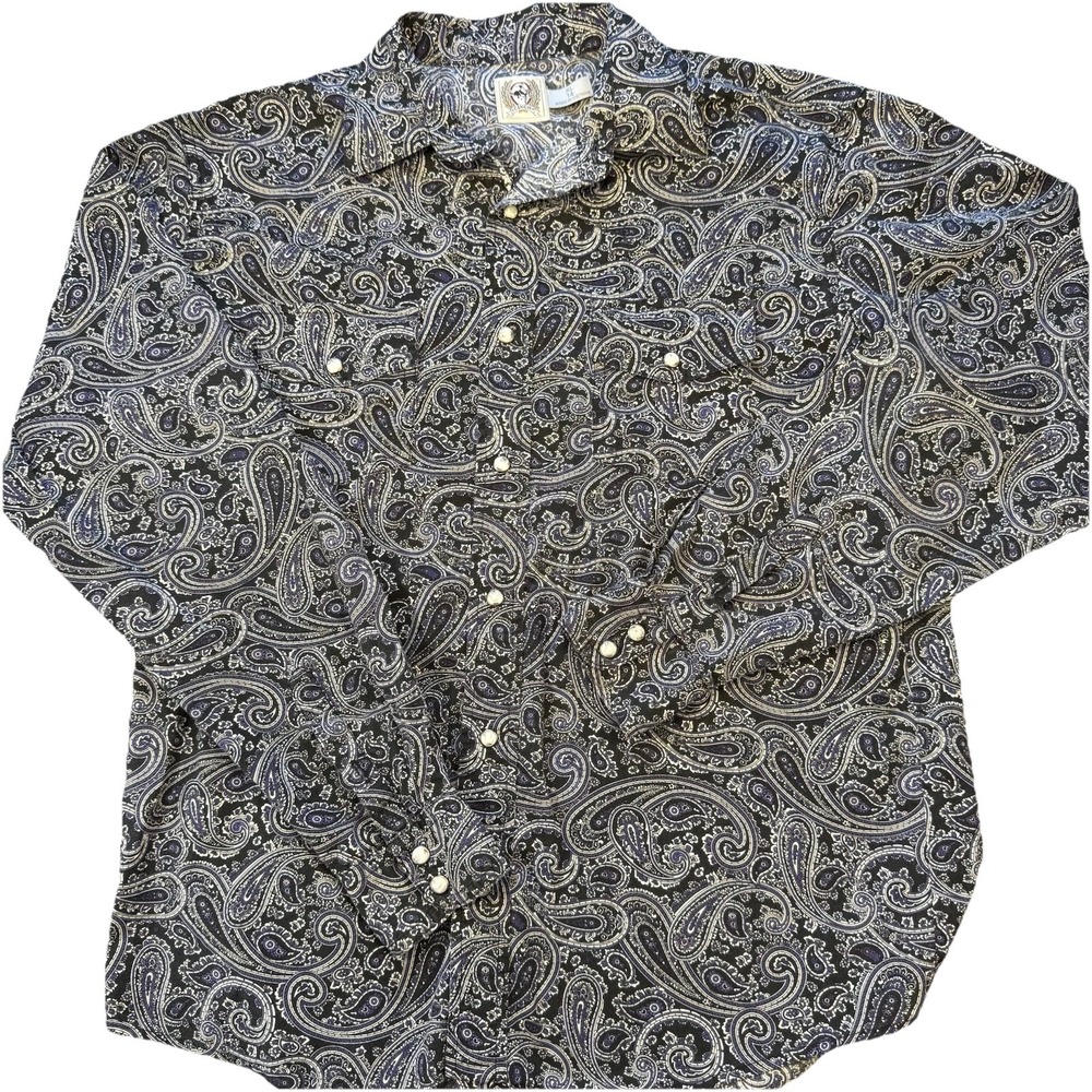 Cinch Shirt Boys XL (14) Black Paisley Long Sleeve Cowboy Western Pearl Snap‎